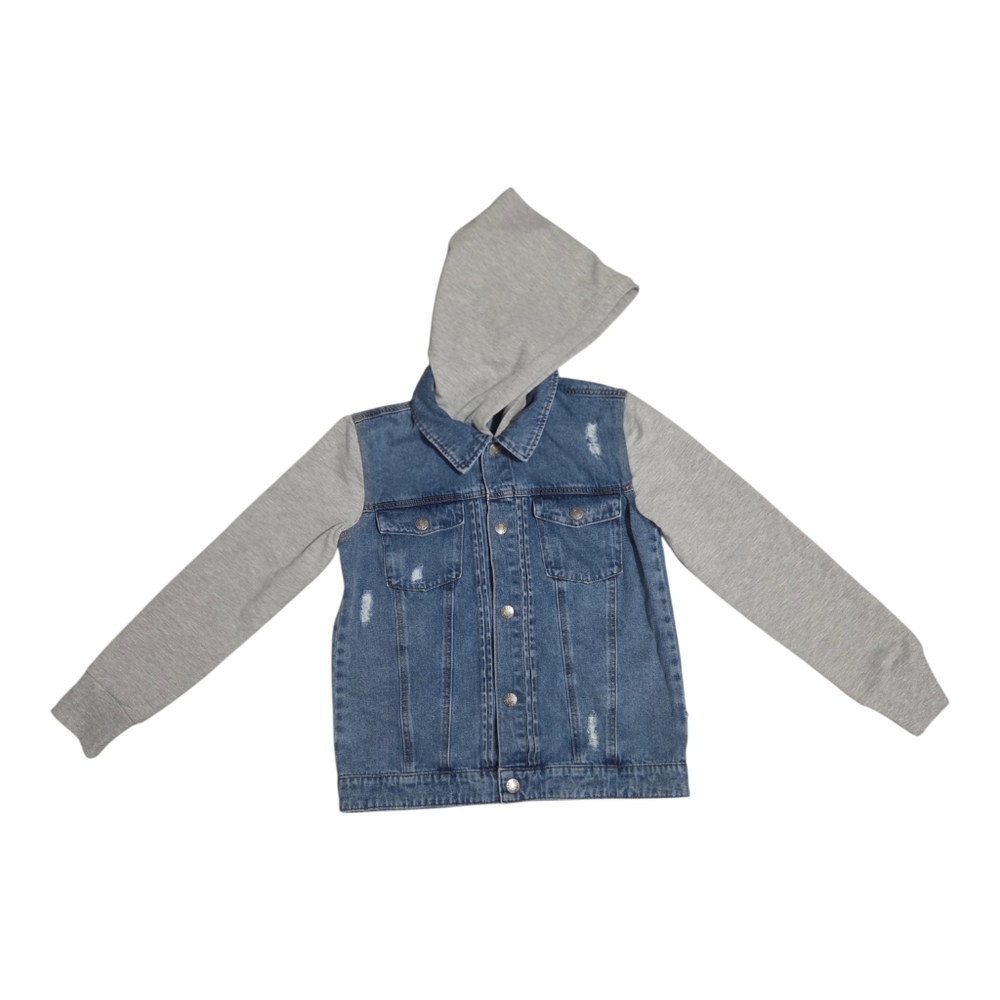 Distressed Kids Size M Little Bum Bums Denim Jacket with Gray Sleeves